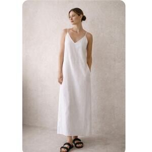Stone & Sky White Linen Tencel Blend Maxi Dress Small